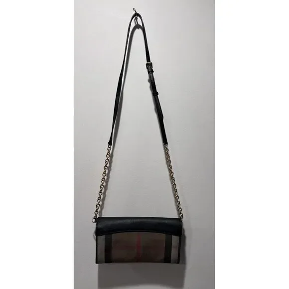 Burberry Henley Check Leather Wallet On Chain Black Shoulder Crossbody Bag - Picture 7 of 15